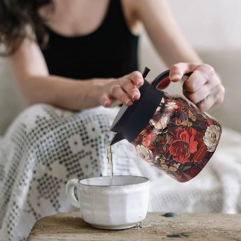 Vintage Floral Pattern Tea Thermos Coffee Pot Tea Separation Thermal Insulation Pot Household Simple Pattern Exquisite