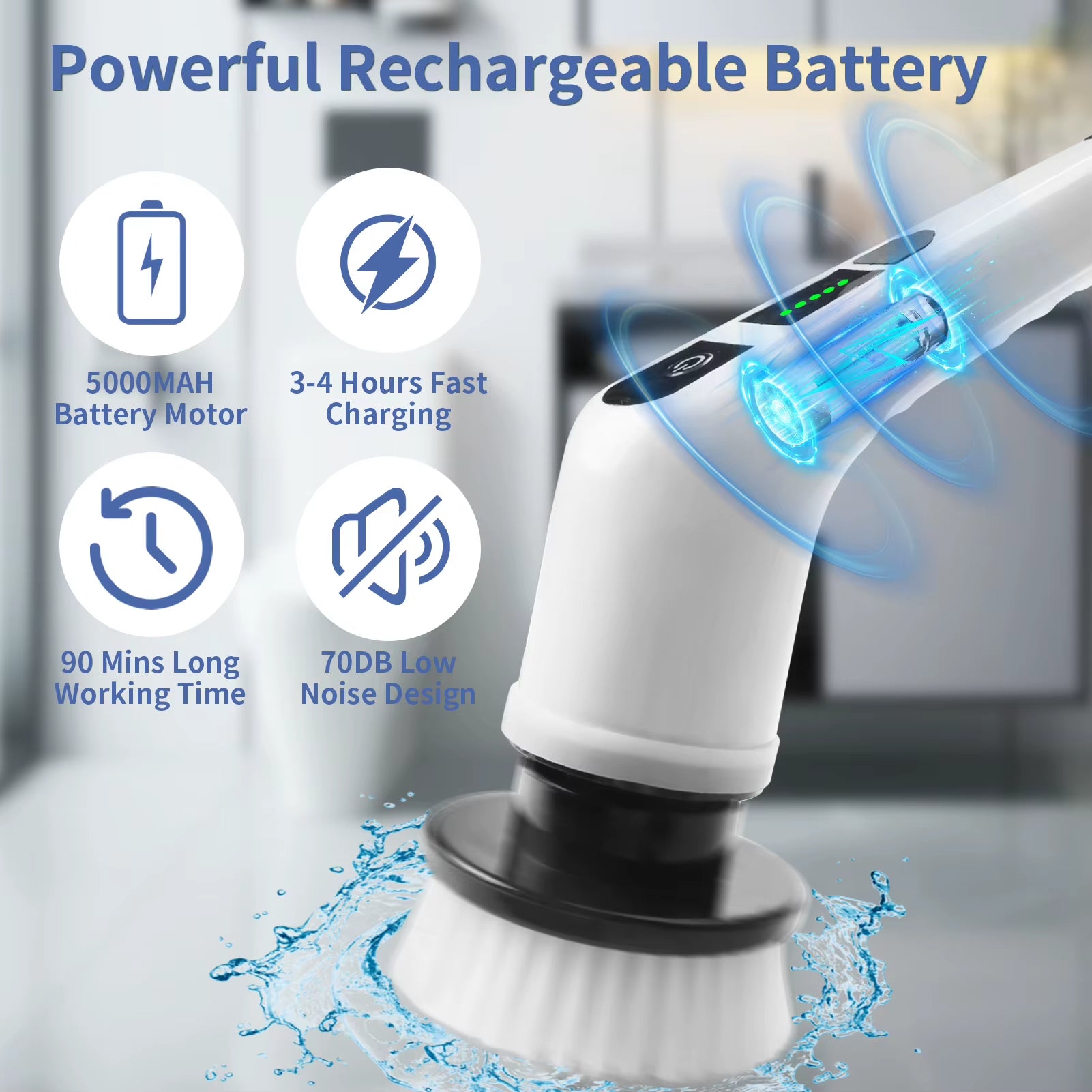 8-In-1 Electric Spin Scrubber Home Cordless Cleaning Brush 8 Heads 90Mins 3 Size 2 Speeds for Kitchen Bathroom Bathtub Glass Car