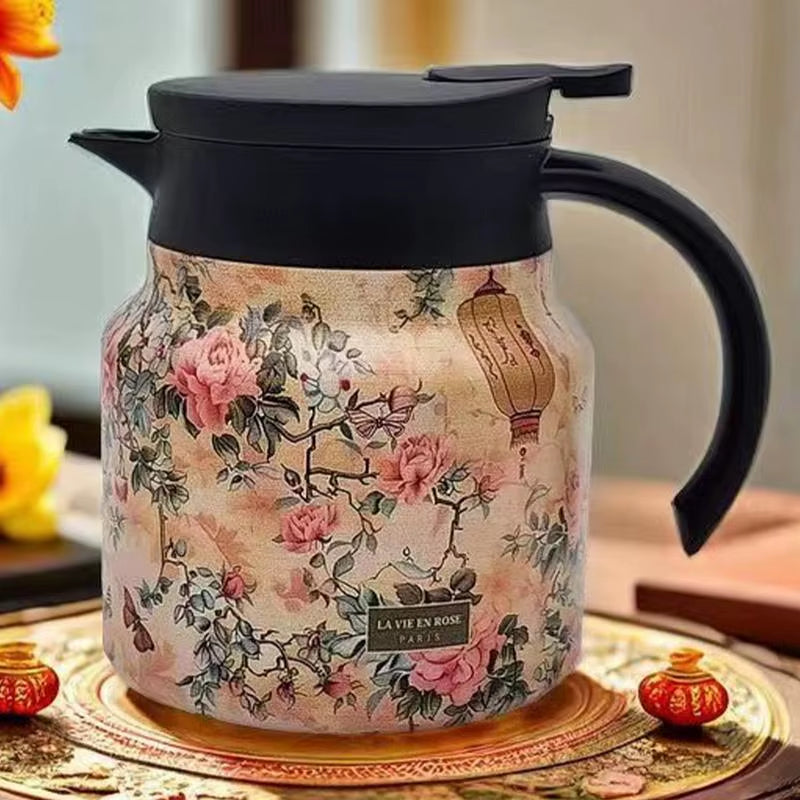 Vintage Floral Pattern Tea Thermos Coffee Pot Tea Separation Thermal Insulation Pot Household Simple Pattern Exquisite