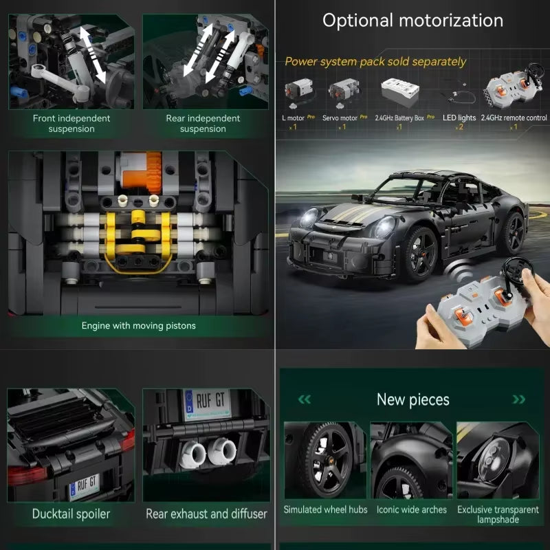 1655Pcs 1:10 New 2024 RC Classic Germany 2019 Sports Car LED Building Blocks City Remote Control Racing Car Bricks Toys Boy