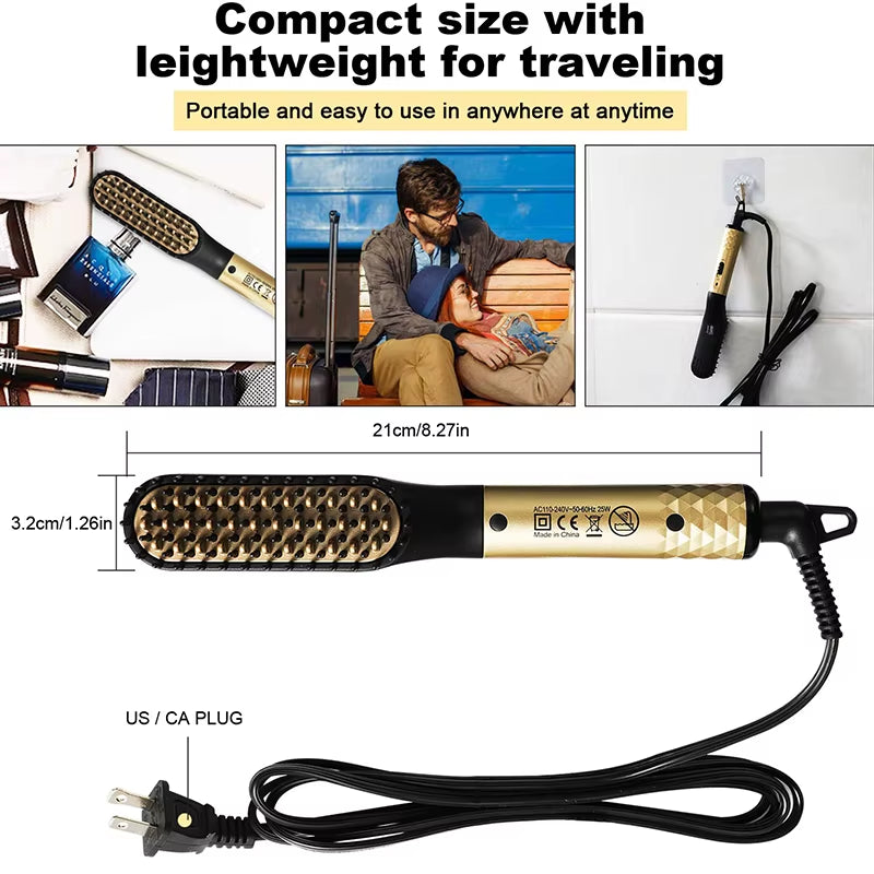 Multifunctional Mini Beard Straightener Quick Heated Comb Anti-Scald for Men Beard and Hair One-Piece Styling Straight Hair Comb