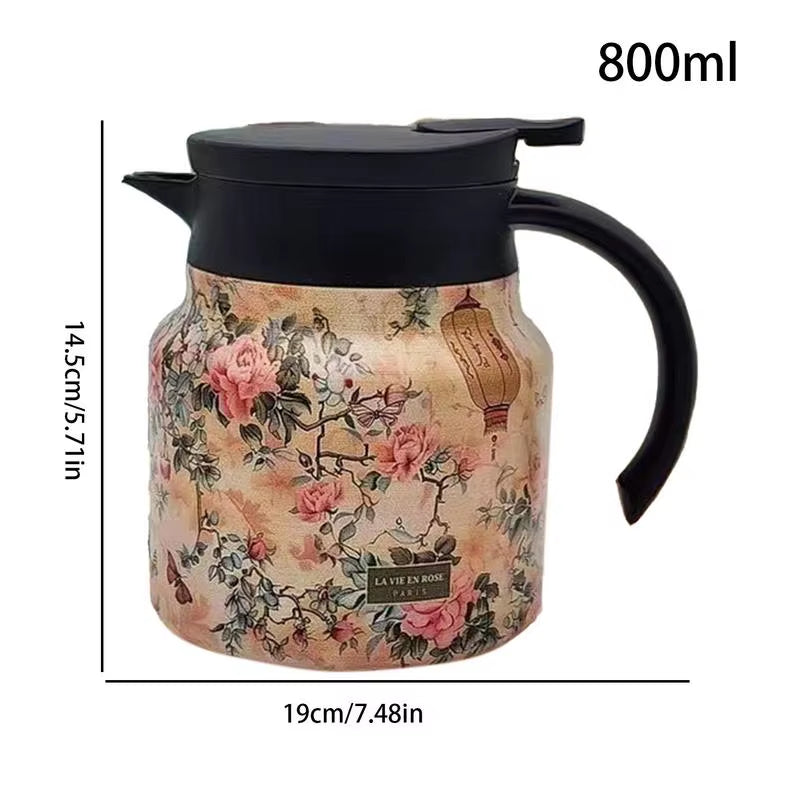 Vintage Floral Pattern Tea Thermos Coffee Pot Tea Separation Thermal Insulation Pot Household Simple Pattern Exquisite