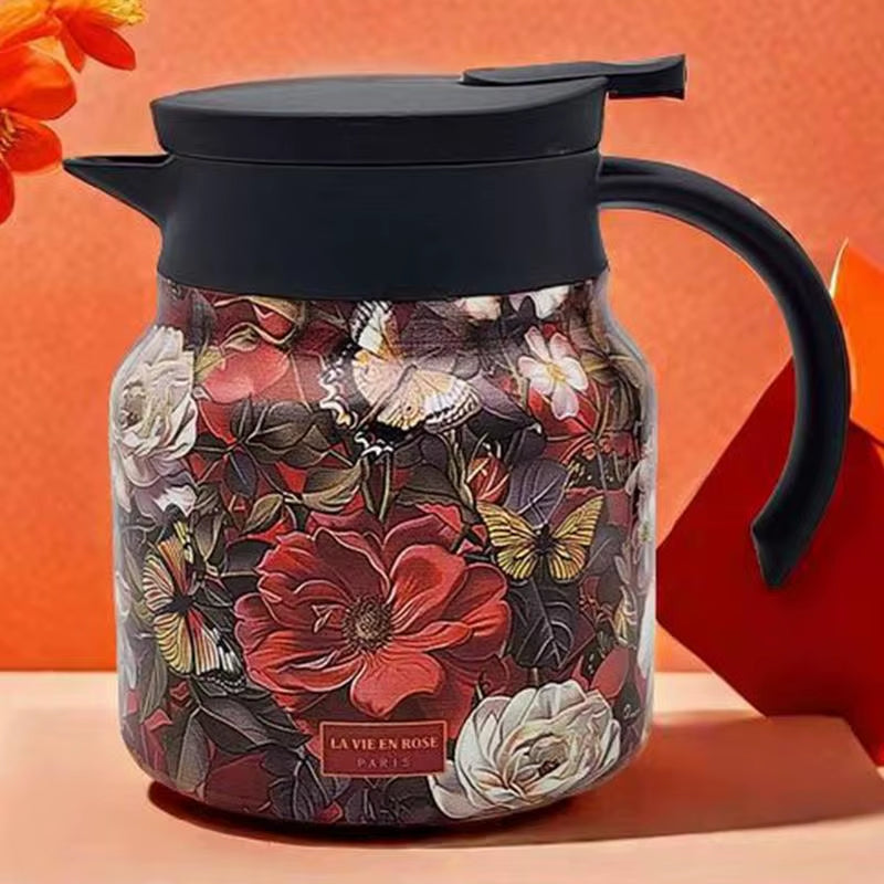 Vintage Floral Pattern Tea Thermos Coffee Pot Tea Separation Thermal Insulation Pot Household Simple Pattern Exquisite